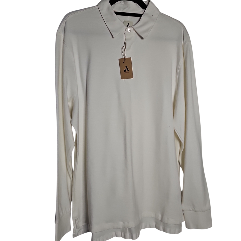 Amazon Men's Cream Long Sleeve Polo Shirt